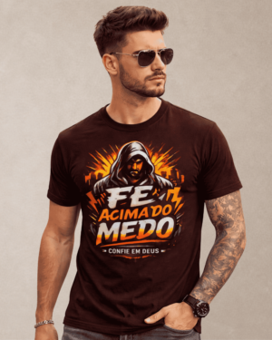 Inicio 17 Camiseta Masculina - Fé Acima do Medo