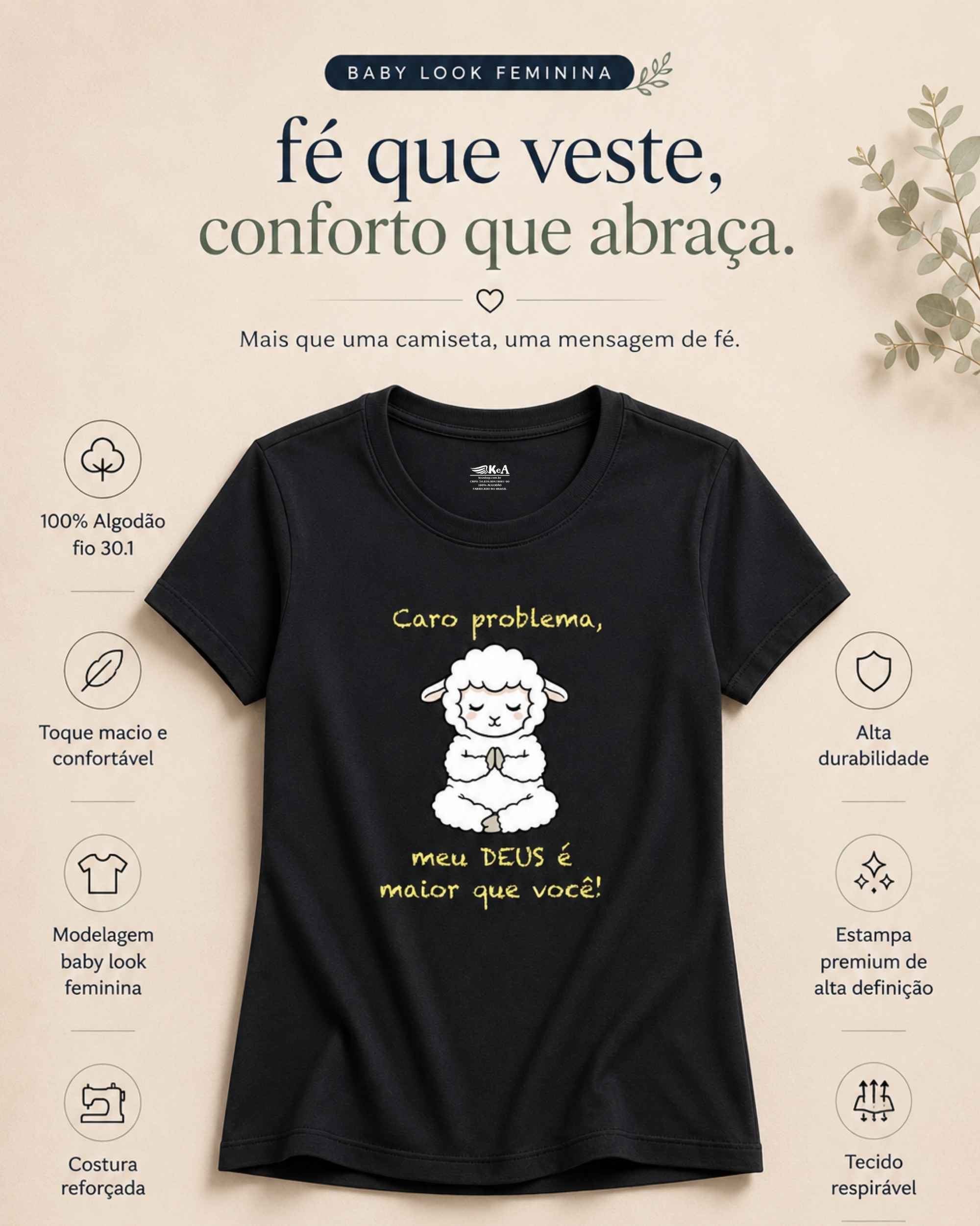Baby Look Fé Caro Problema Meu Deus É Maior Que Você 4 Baby Look Fé Caro Problema Meu Deus É Maior Que Você - Imagem 4