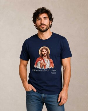 Inicio 15 Camiseta Masculina Cristã Estou Com Vocês Todos Os Dias