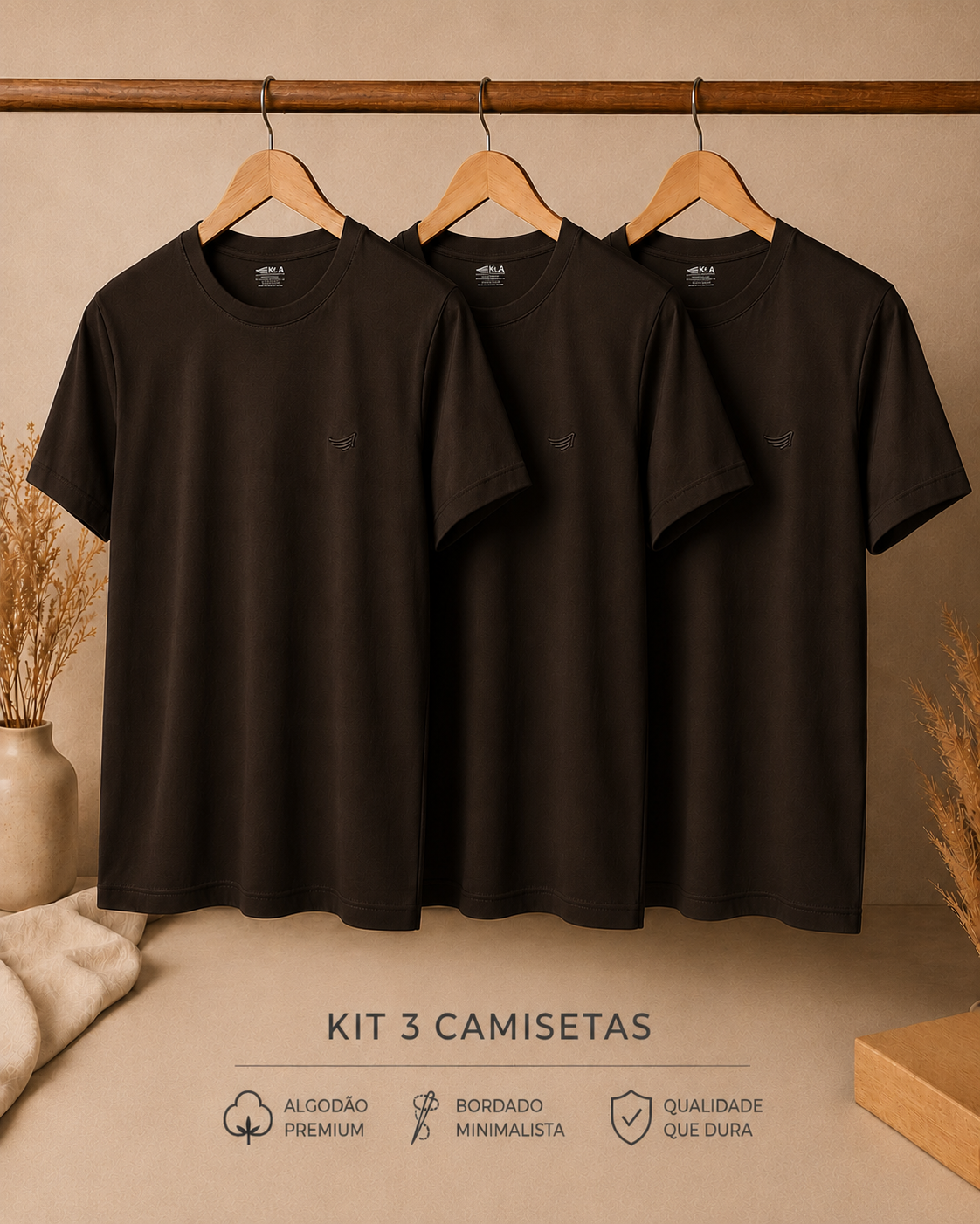 kit 3 camisetas marrom 002