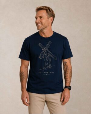 Inicio 20 Camiseta Masculina Cristã Foi Por Nós Azul Marinho