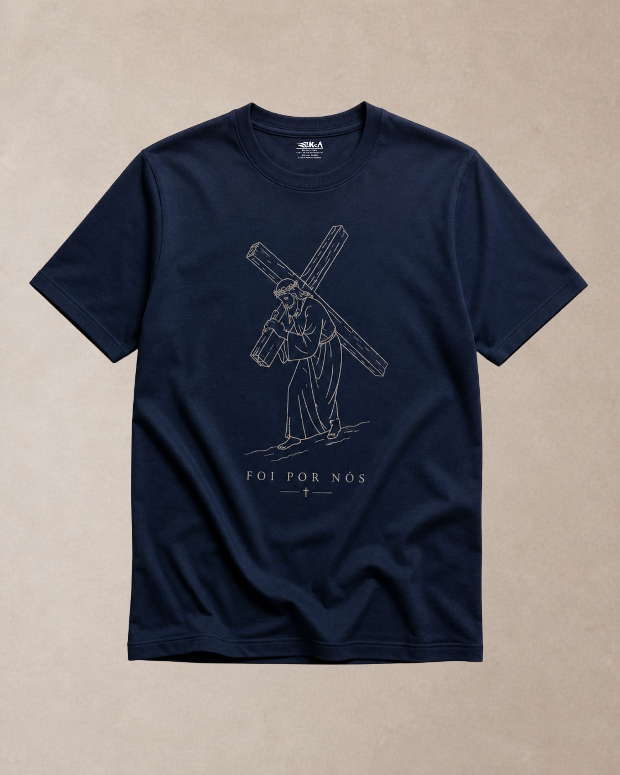 Camiseta Masculina Foi Por Nós Marinho 003 Camiseta Masculina Cristã Foi Por Nós Azul Marinho