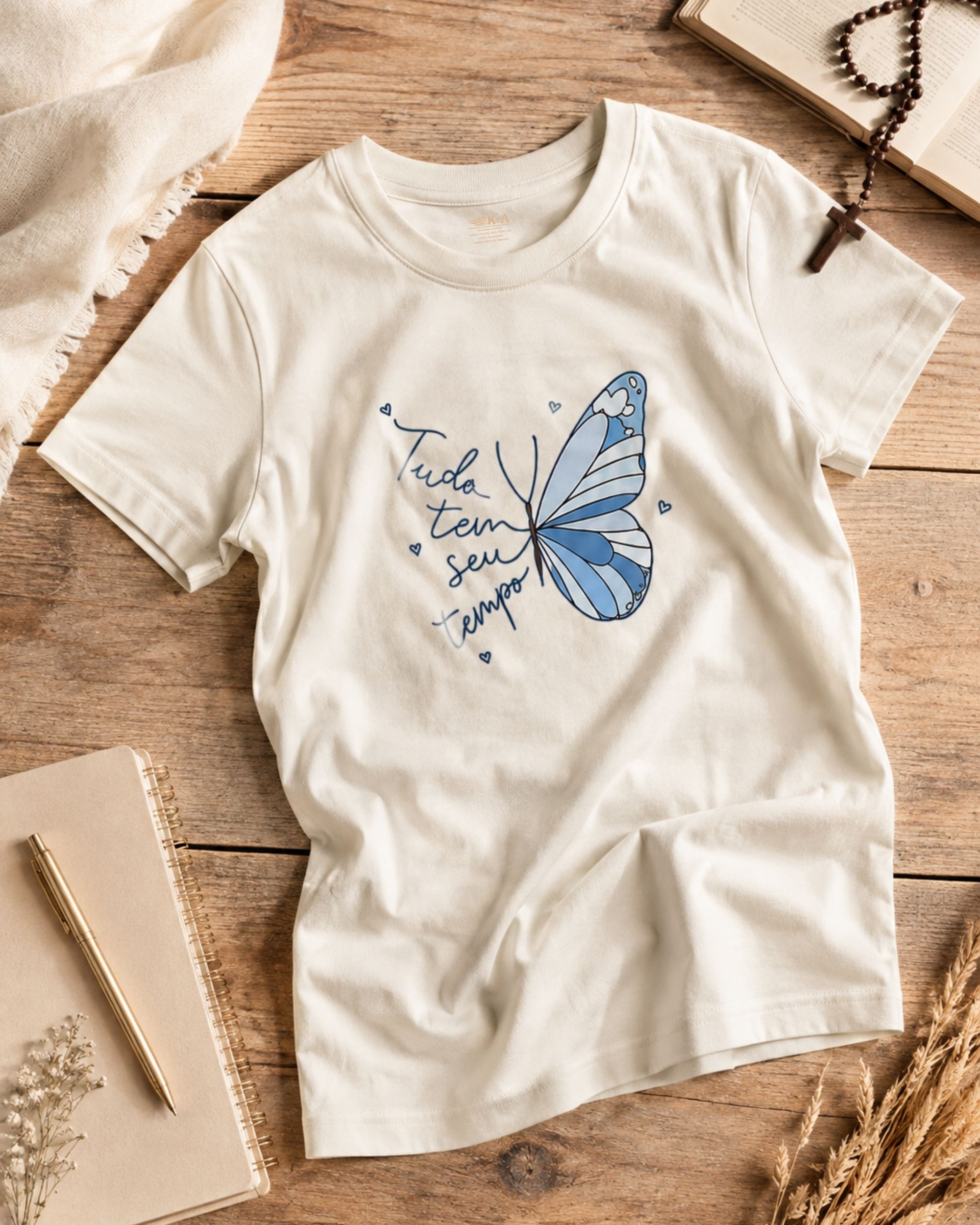 baby look cristã Tudo tem seu tempo off-white Baby Look Feminina Cristã Tudo Tem Seu Tempo Off-White