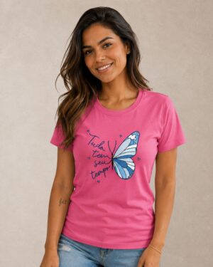 Inicio 34 Baby Look Feminina Cristã Tudo Tem Seu Tempo Rosa