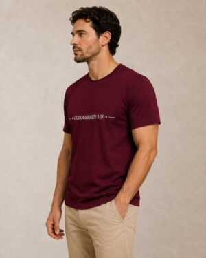 Inicio 19 Camiseta Masculina Cristã Colossenses 3:20 Bordô