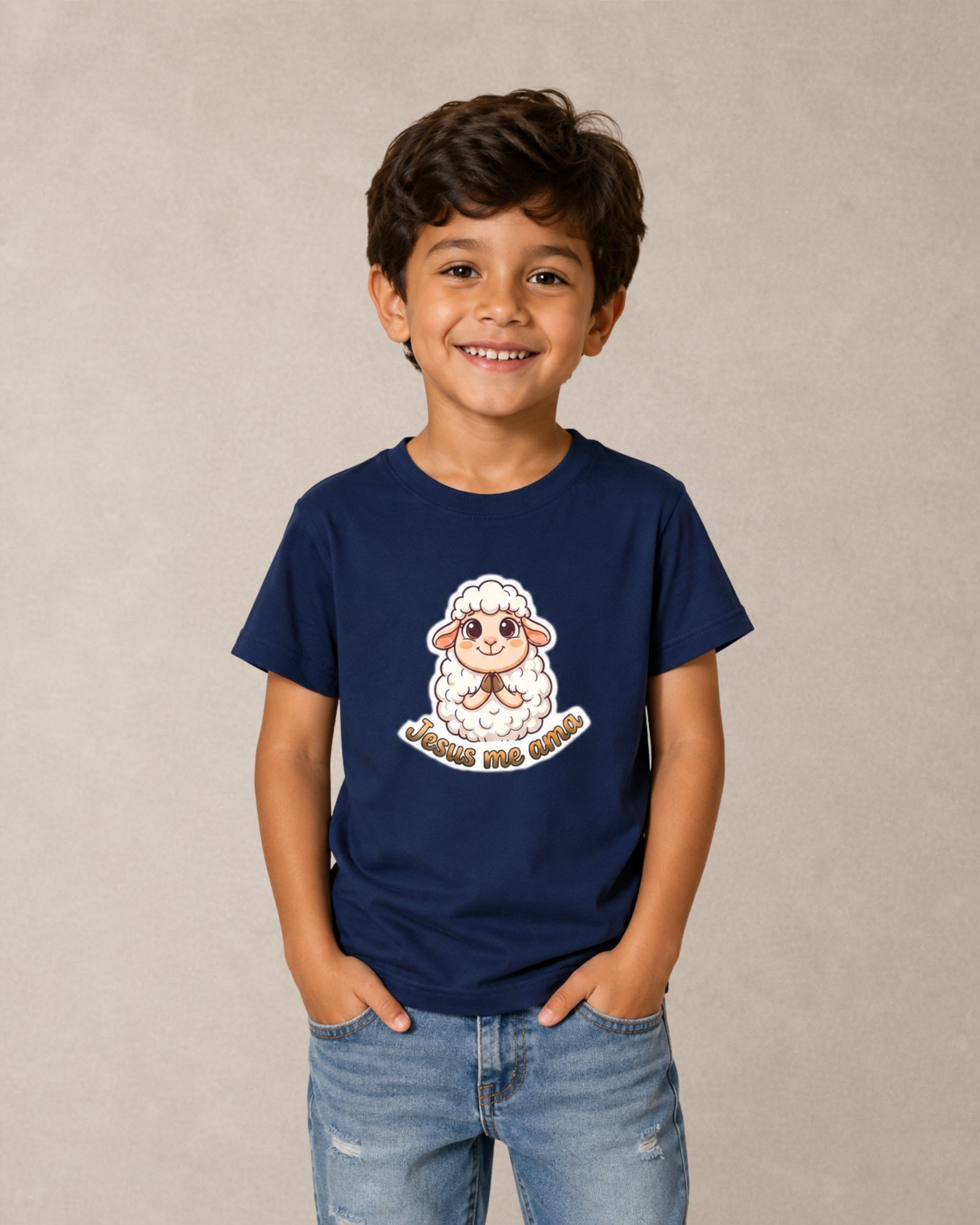 camiseta infantil Jesus me ama marinho 001