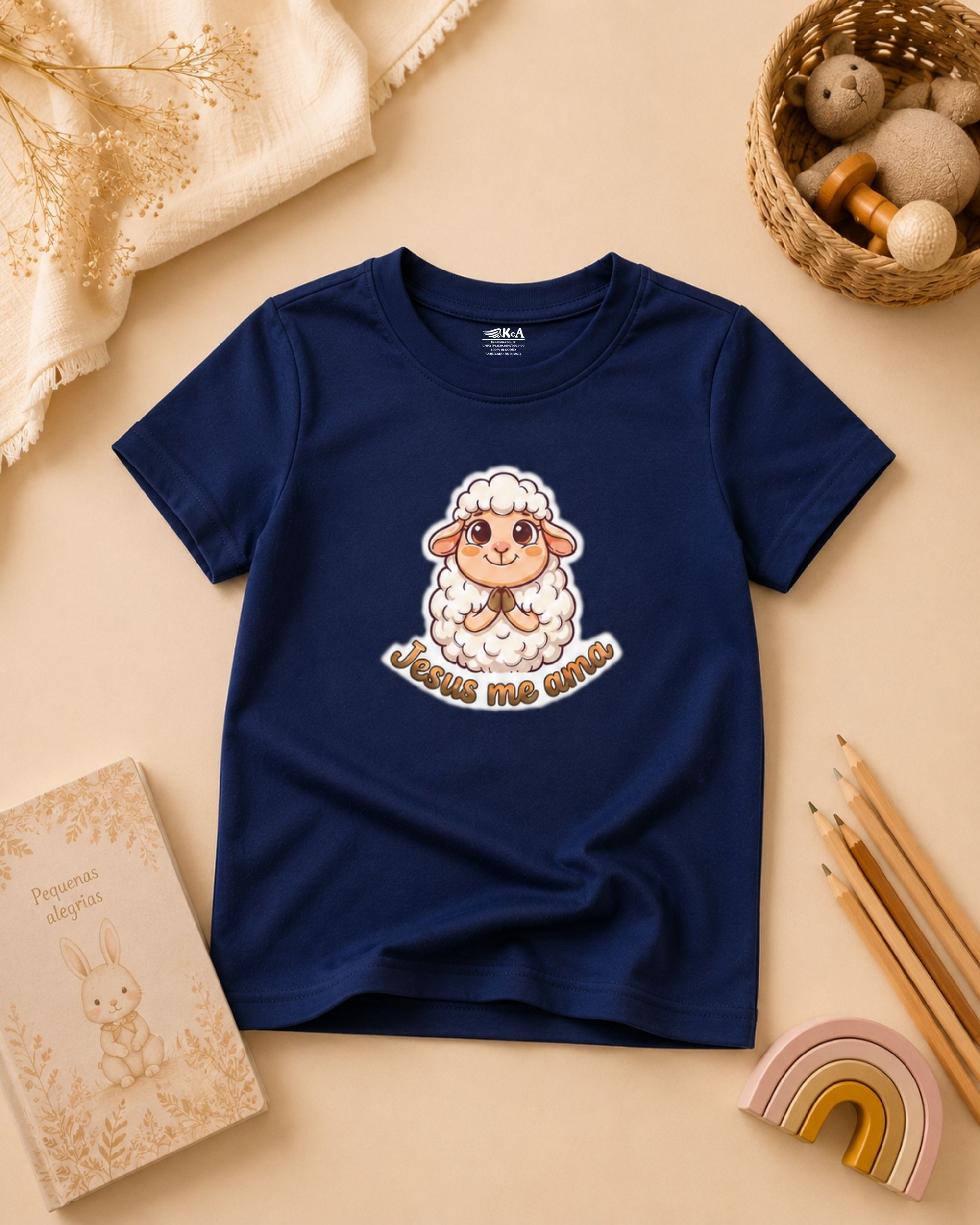 camiseta infantil Jesus me ama marinho 002
