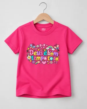 Camiseta Feminina Infantil Deus é Bom o Tempo Todo