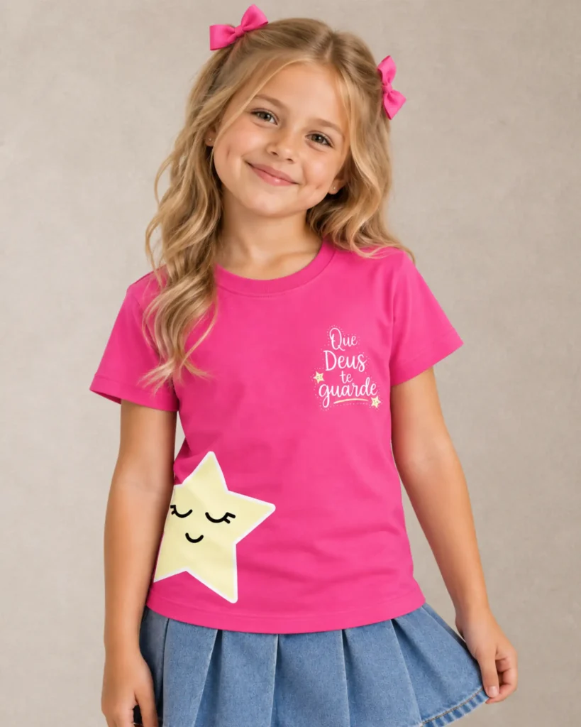 camiseta feminina infantil Que Deus te guarde rosa 001
