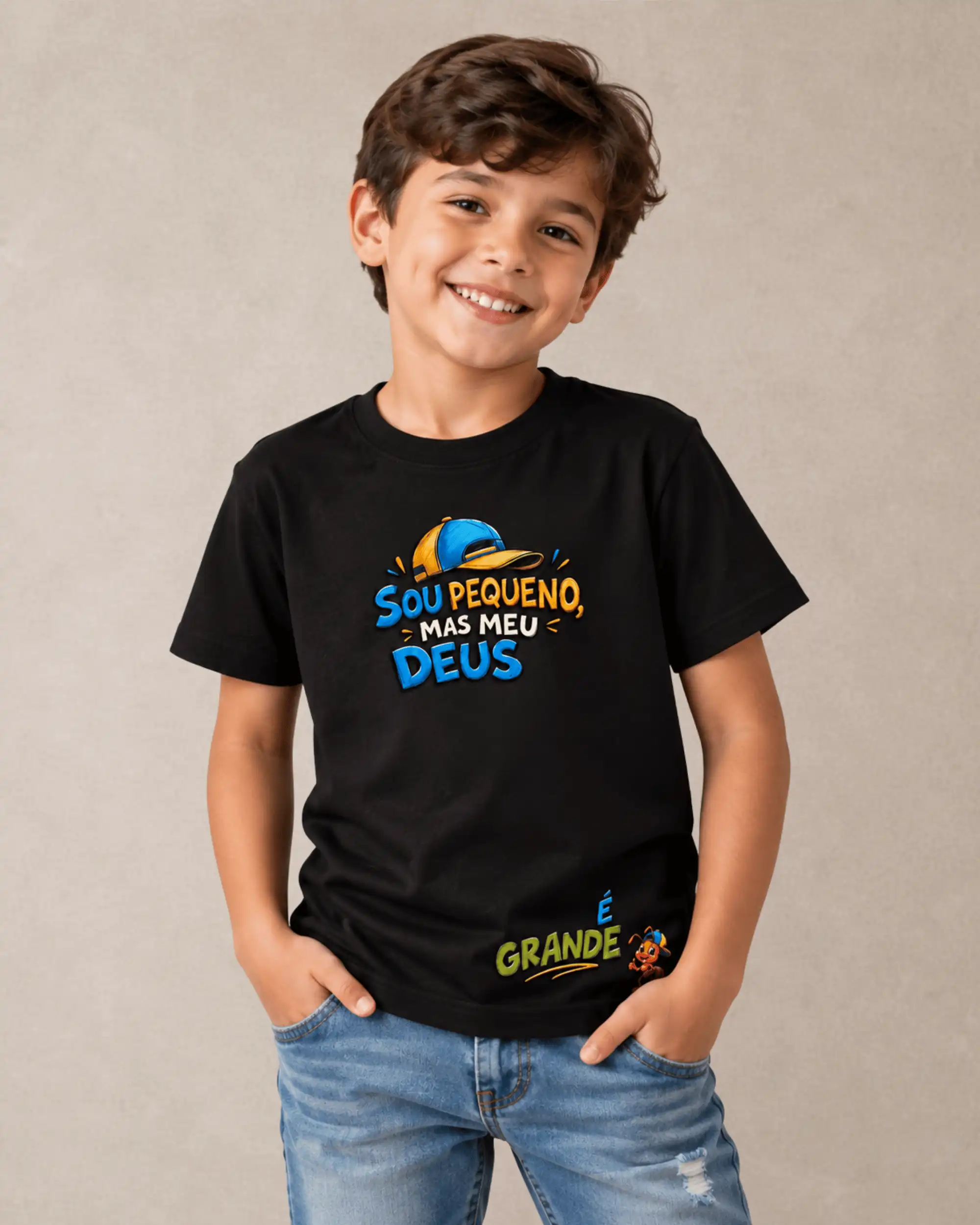 Camiseta Infantil Sou Pequeno Mas Meu Deus é Grande 2 Camiseta Infantil Sou Pequeno Mas Meu Deus é Grande - Imagem 2