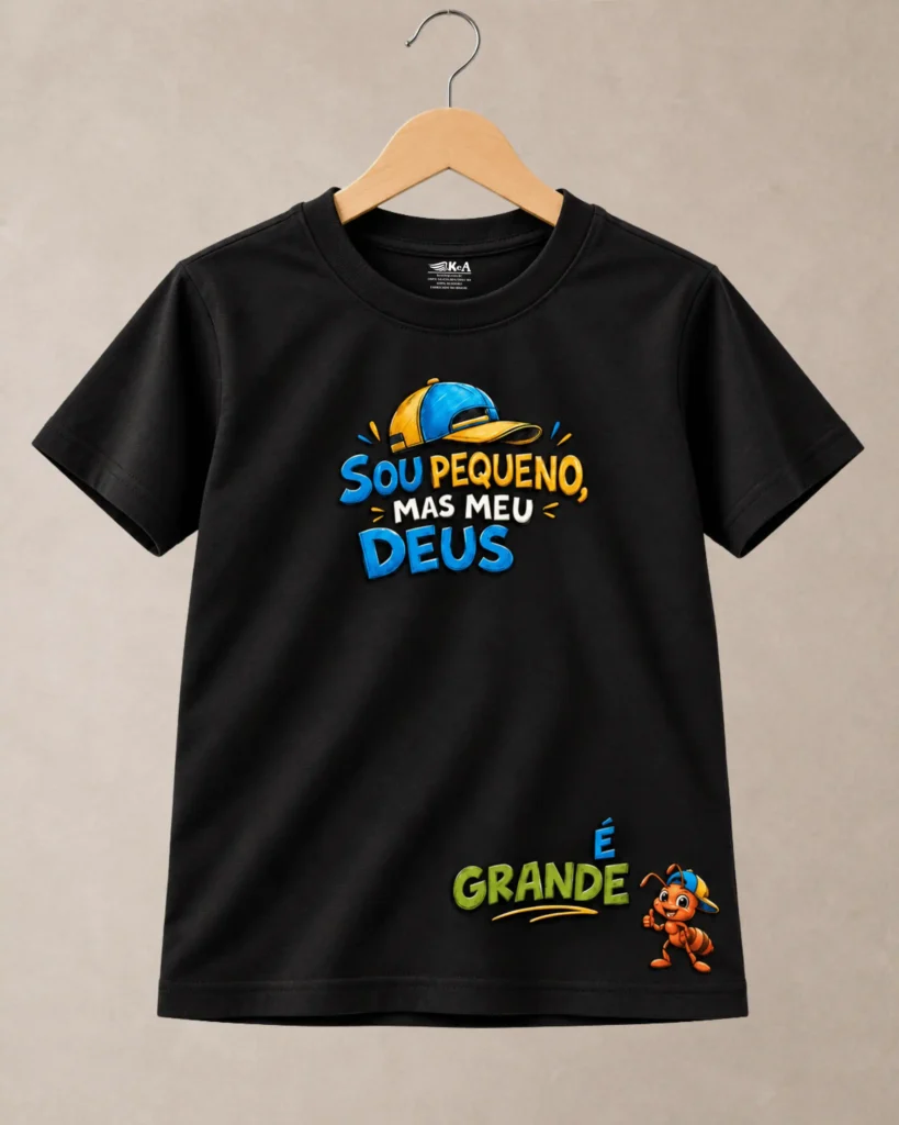 camiseta infantil Sou pequeno mas meu Deus e grande preta 002