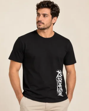 Inicio 60 camiseta masculina crista Redemption preta 001
